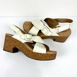 Clarks Collection Ivory Nerisa West Buckle Cork Wedge Sandals Sz 10 Comfort Shoe